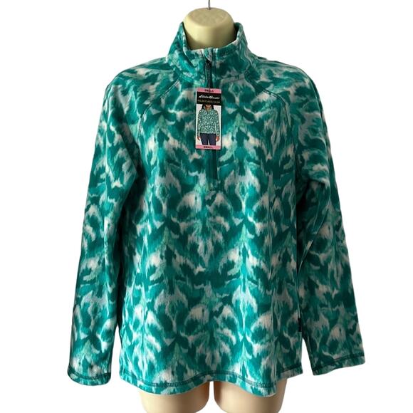 Eddie Bauer Turquoise Leaf Ikat Print Lightweight Fleece 1/4 Zip Pullover Size S - Picture 1 of 11